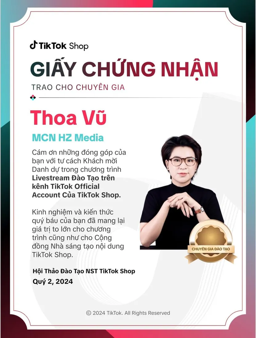 TikTok Shop cấp giấy chứng nhận chuyên gia đào tạo, quý 2/2024